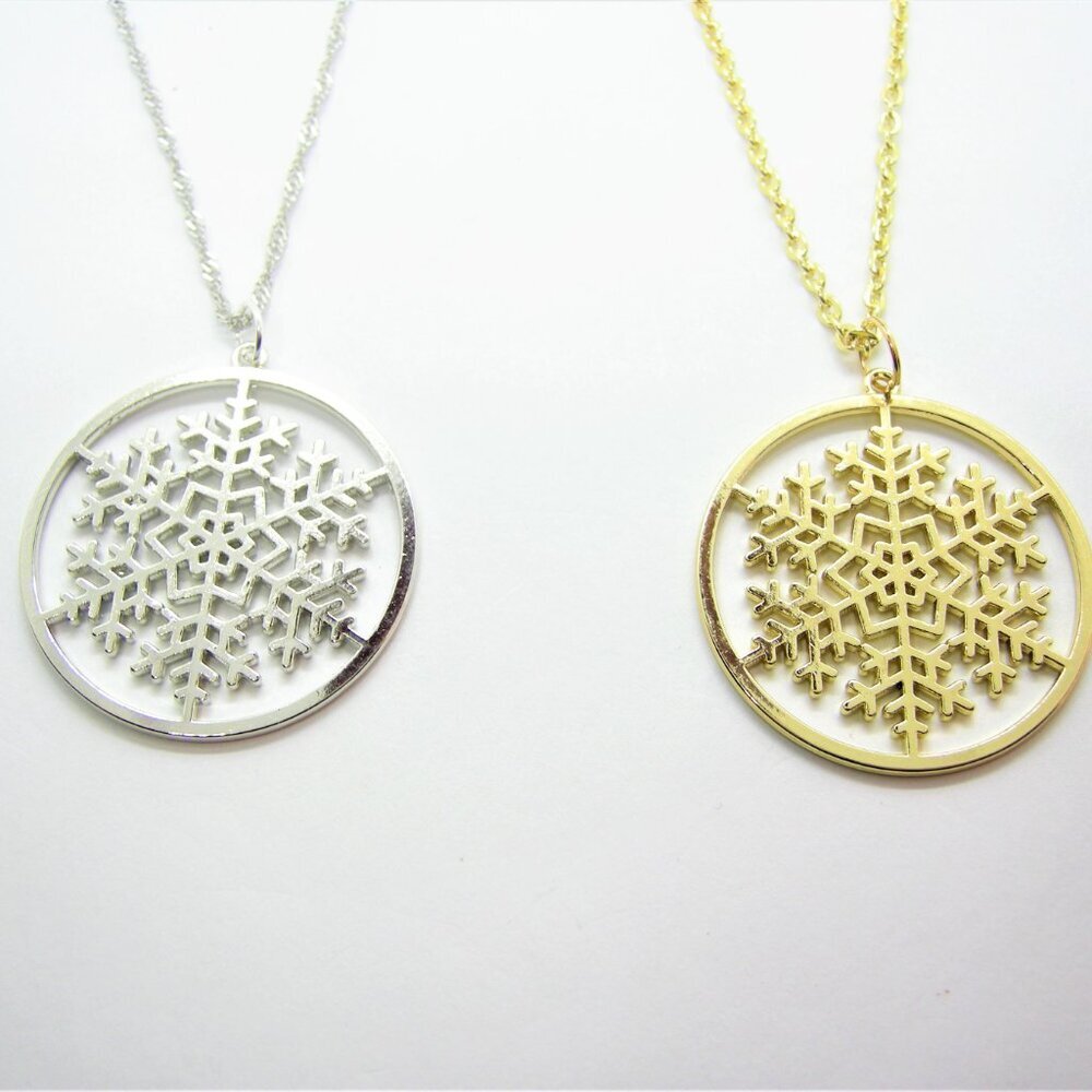 Gold Chrome Laser-cut Snowflake Necklace - Picture 5 of 5